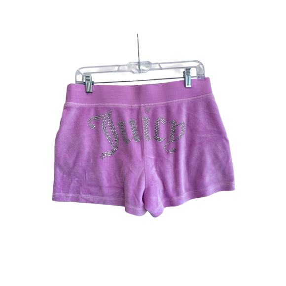 Juicy Couture Pants - Juicy Couture Pink Velour Shorts Size M Rhinestone Logo Y2K Low Rise Lounge Wear